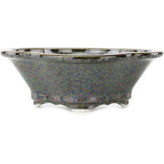 Heian Chikuzan 155 mm mokkobrauner mehrfarbiger Bonsaitopf von Heian Kosen, Kyoto, Japan