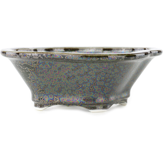 Mokko brown multicolor bonsai pot by Heian Kosen - 155 x 137 x 55 mm