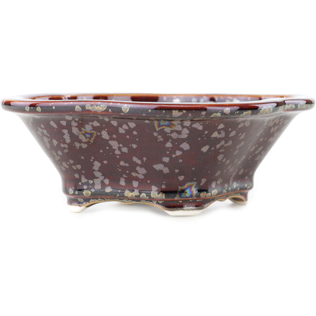 Mokko brown multicolor bonsai pot by Heian Kosen - 155 x 137 x 55 mm