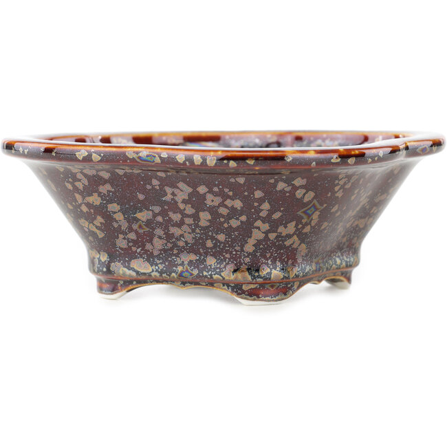 Mokko bruine multicolor bonsai pot van Heian Kosen - 155 x 137 x 55 mm