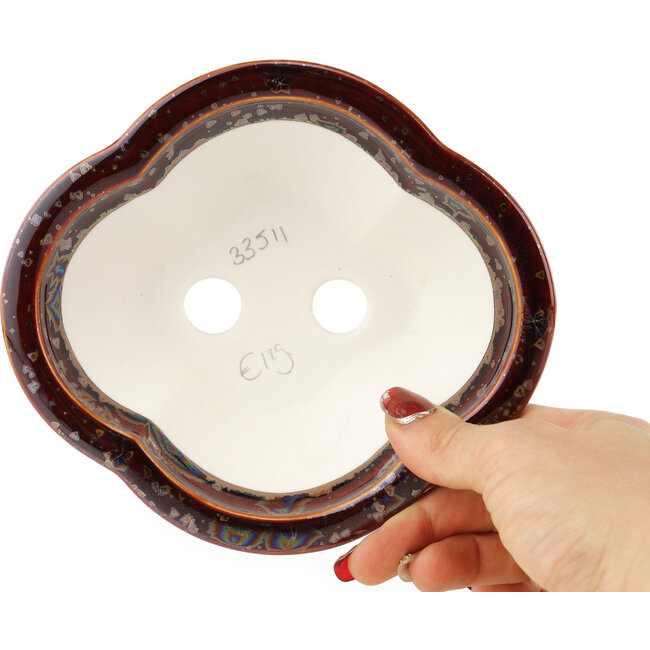 Mokko brown multicolor bonsai pot by Heian Kosen - 155 x 137 x 55 mm