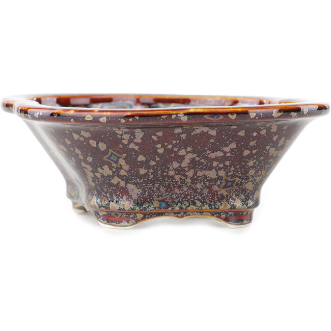 Mokko brown multicolor bonsai pot by Heian Kosen - 155 x 137 x 55 mm