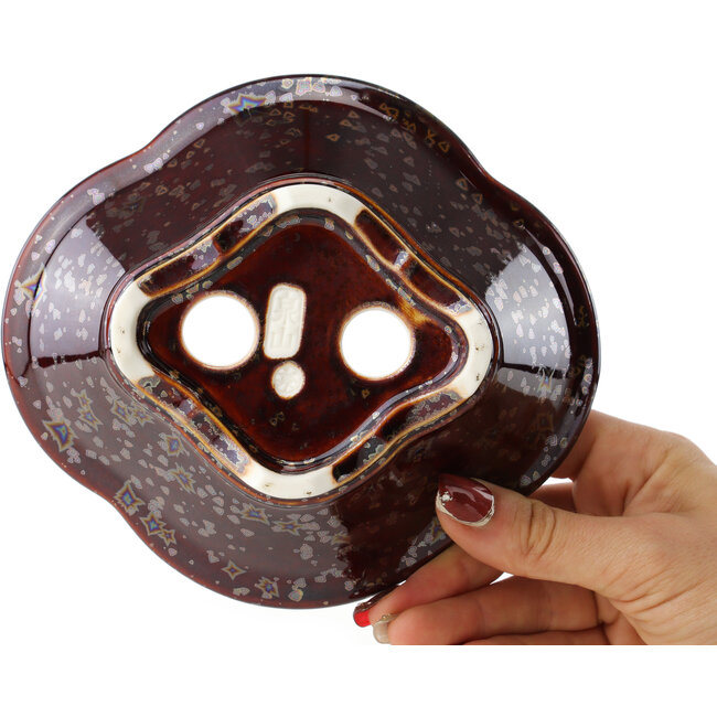 Mokko brown multicolor bonsai pot by Heian Kosen - 155 x 137 x 55 mm