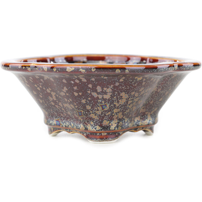 Mokko brown multicolor bonsai pot by Heian Kosen - 155 x 137 x 55 mm