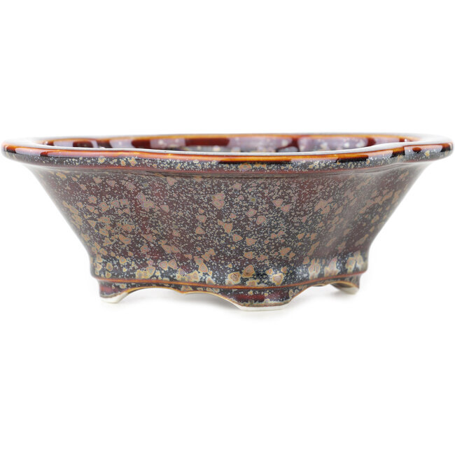 Mokko bruine multicolor bonsai pot van Heian Kosen - 155 x 137 x 55 mm