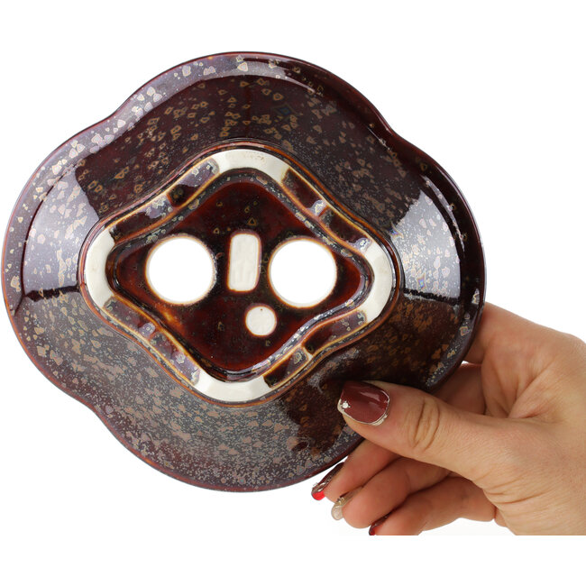 Mokko brauner mehrfarbiger Bonsai-Topf von Heian Kosen - 155 x 137 x 55 mm