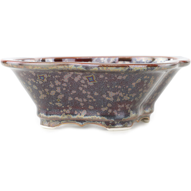 Mokko brown multicolor bonsai pot by Heian Kosen - 170 x 160 x 57 mm