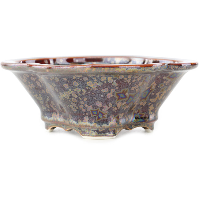 Mokko bruine multicolor bonsai pot van Heian Kosen - 170 x 160 x 57 mm
