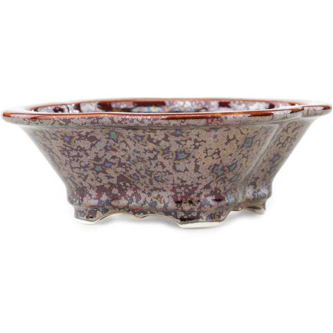 Mokko brown multicolor bonsai pot by Heian Kosen - 170 x 160 x 57 mm