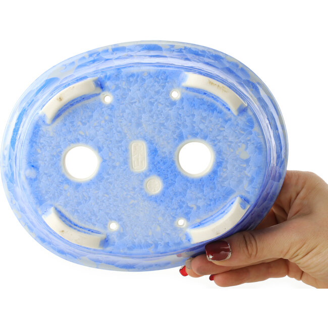 Oval blue bonsai pot by Heian Kosen - 183 x 147 x 53 mm