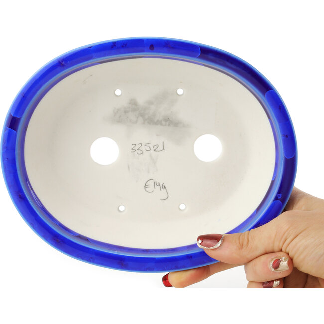 Maceta ovalada para bonsái azul oscuro de Heian Kosen - 183 x 147 x 53 mm