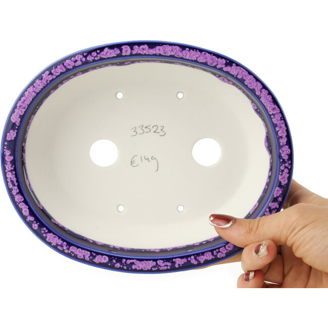 Pot à bonsaï ovale bleu et violet de Heian Kosen - 183 x 147 x 53 mm