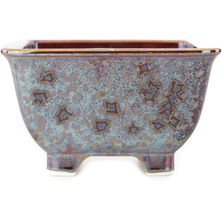 Heian Kosen Vaso bonsai multicolore marrone quadrato da 135 mm di Heian Kosen, Kyoto, Giappone