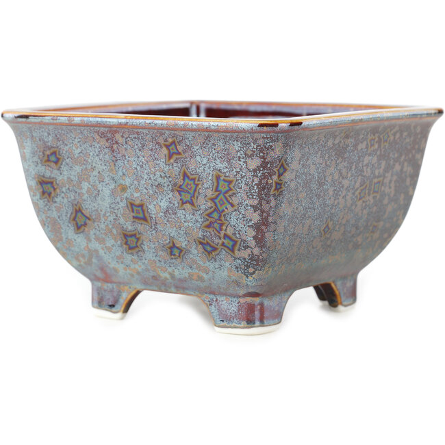 Square brown multicolor bonsai pot by Heian Kosen - 135 x 135 x 80 mm