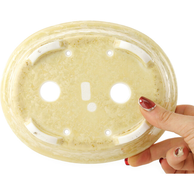 Oval beige bonsai pot by Heian Kosen - 183 x 147 x 53 mm