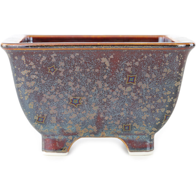 Vaso bonsai quadrato marrone multicolore di Heian Kosen - 135 x 135 x 80 mm