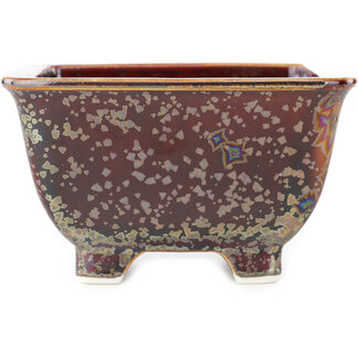 Heian Kosen Vaso bonsai quadrato multicolore marrone da 135 mm di Heian Kosen, Kyoto, Giappone