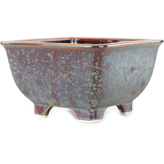 Square brown multicolor bonsai pot by Heian Kosen - 135 x 135 x 80 mm