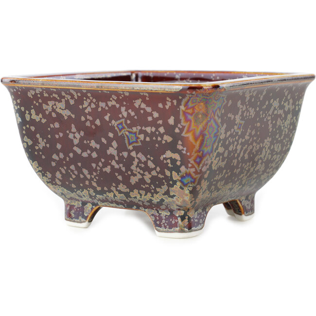 Maceta cuadrada multicolor marrón para bonsái de Heian Kosen - 135 x 135 x 80 mm