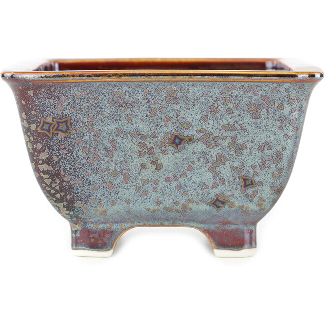 Square brown multicolor bonsai pot by Heian Kosen - 135 x 135 x 80 mm