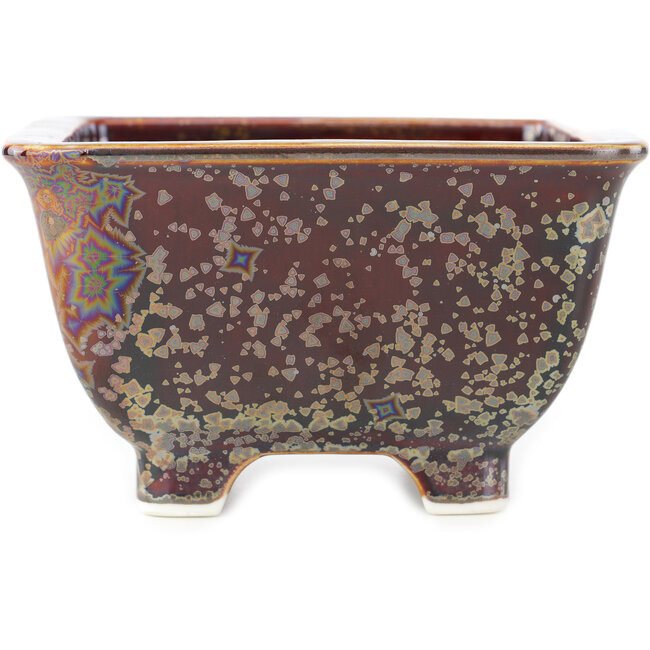 Square brown multicolor bonsai pot by Heian Kosen - 135 x 135 x 80 mm