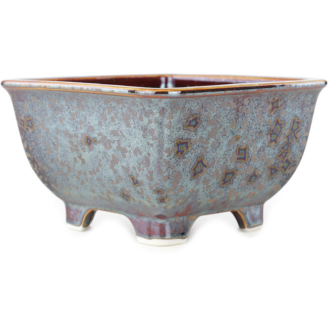 Vaso bonsai quadrato marrone multicolore di Heian Kosen - 135 x 135 x 80 mm