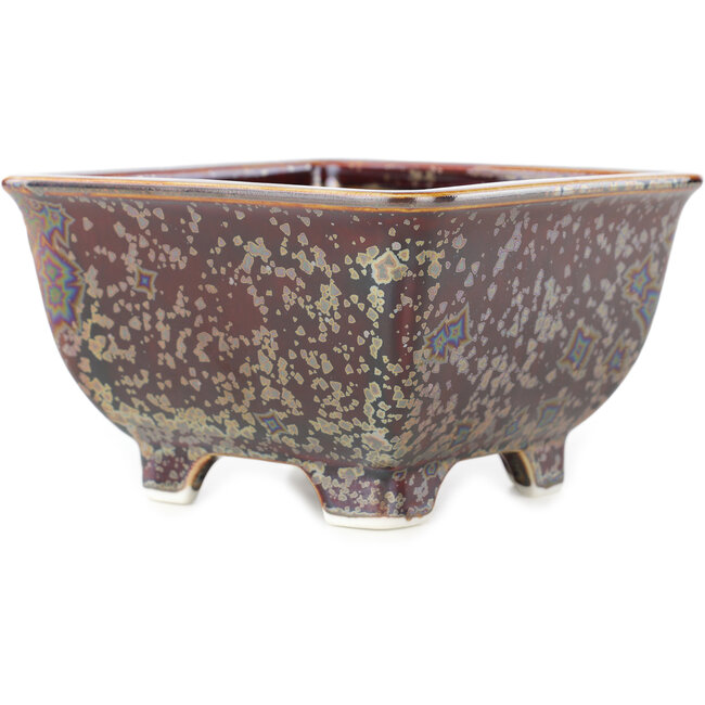 Square brown multicolor bonsai pot by Heian Kosen - 135 x 135 x 80 mm