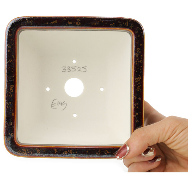 Pot à bonsaï carré marron multicolore de Heian Kosen - 135 x 135 x 80 mm