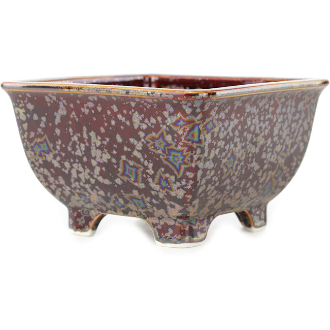 Square brown multicolor bonsai pot by Heian Kosen - 135 x 135 x 80 mm