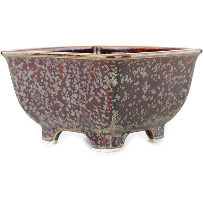 Square brown multicolor bonsai pot by Heian Kosen - 135 x 135 x 80 mm