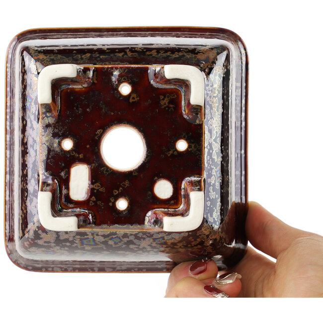Pot à bonsaï carré marron multicolore de Heian Kosen - 135 x 135 x 80 mm