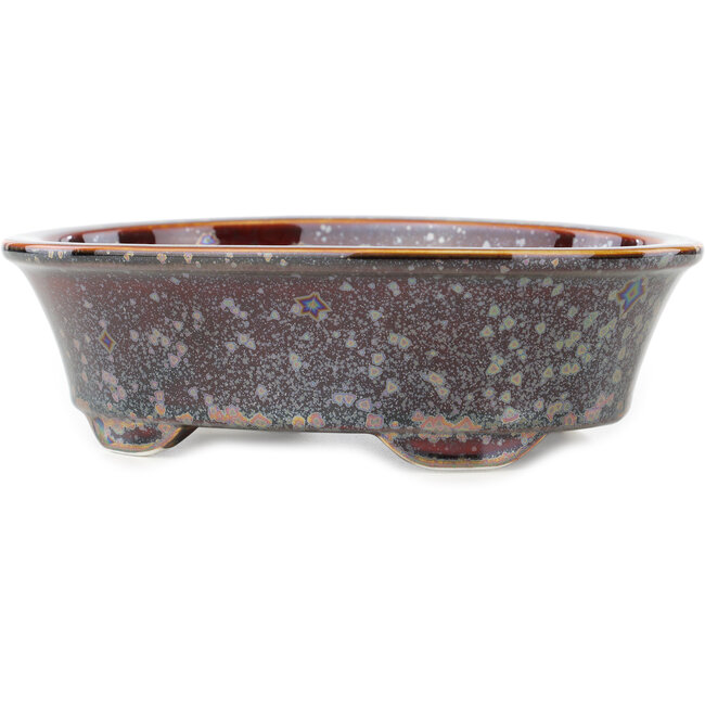 Oval brown multicolor bonsai pot by Heian Kosen - 183 x 147 x 53 mm