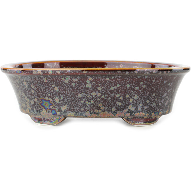 Oval brown multicolor bonsai pot by Heian Kosen - 183 x 147 x 53 mm
