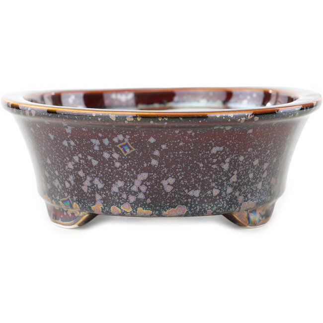 Oval brown multicolor bonsai pot by Heian Kosen - 183 x 147 x 53 mm