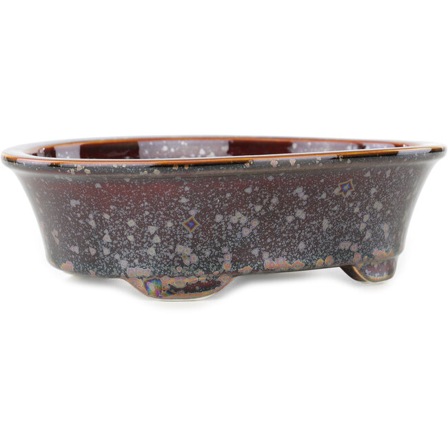 Oval brown multicolor bonsai pot by Heian Kosen - 183 x 147 x 53 mm
