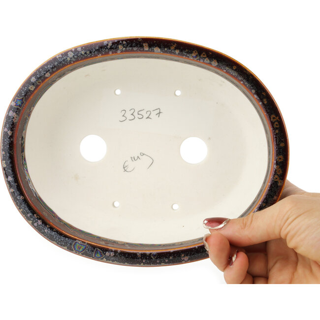 Maceta ovalada marrón multicolor para bonsái de Heian Kosen - 183 x 147 x 53 mm