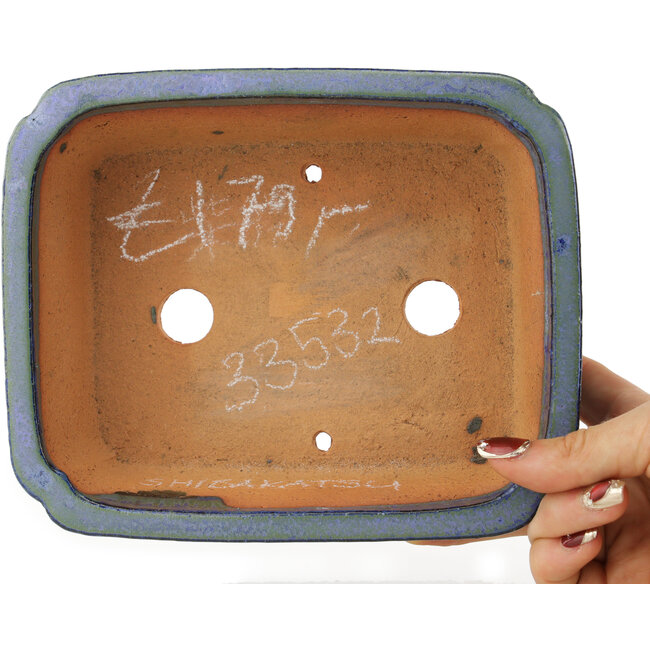 Rectangular blue bonsai pot by Shibakatsu - 188 x 153 x 65 mm