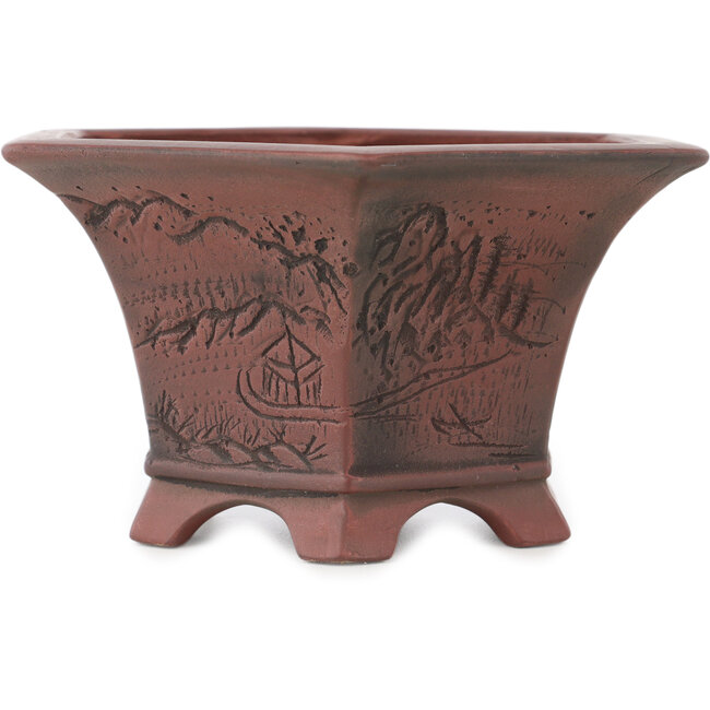 Hexagonal unglazed bonsai pot by Bigei - 155 x 155 x 80 mm