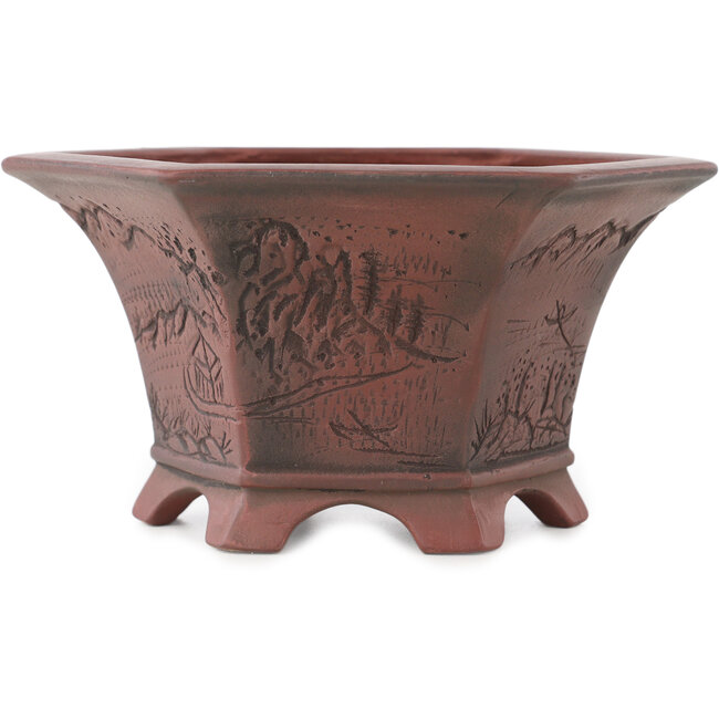 Pot à bonsaï hexagonal non émaillé de Bigei - 155 x 155 x 80 mm