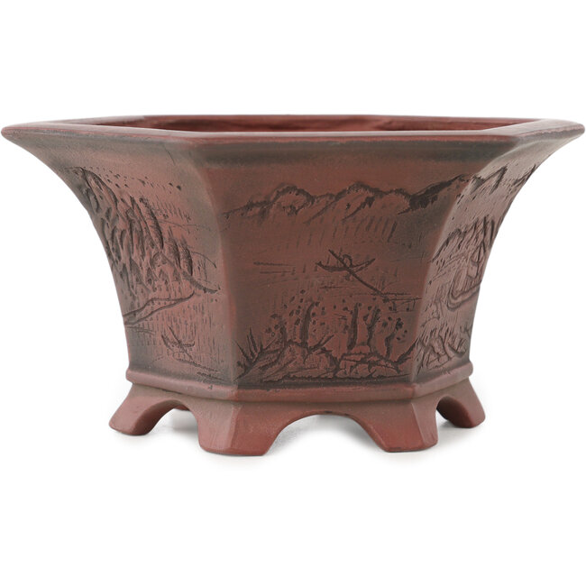 Hexagonal unglazed bonsai pot by Bigei - 155 x 155 x 80 mm