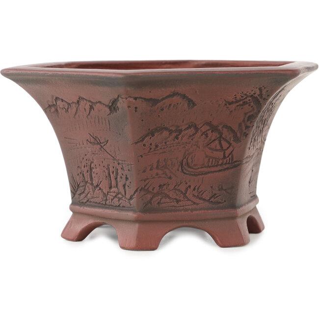 Pot à bonsaï hexagonal non émaillé de Bigei - 155 x 155 x 80 mm