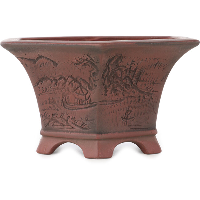 Pot à bonsaï hexagonal non émaillé de Bigei - 155 x 155 x 80 mm