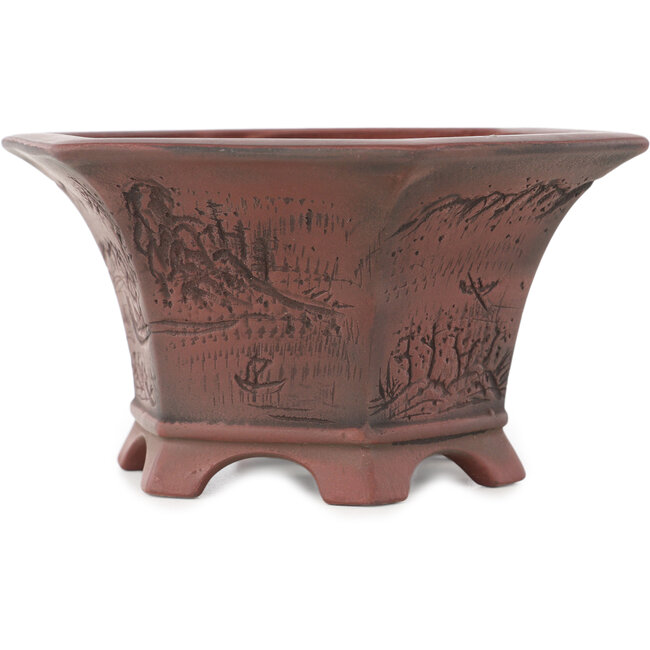 Pot à bonsaï hexagonal non émaillé de Bigei - 155 x 155 x 80 mm