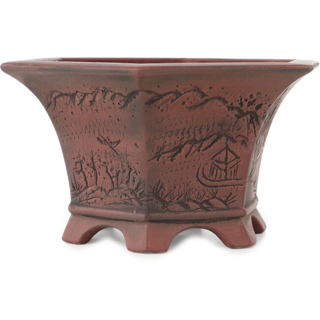 Pot à bonsaï hexagonal non émaillé de Bigei - 155 x 155 x 80 mm