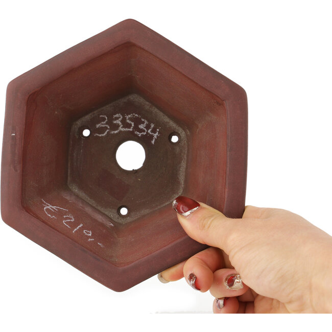 Hexagonal unglazed bonsai pot by Bigei - 155 x 155 x 80 mm