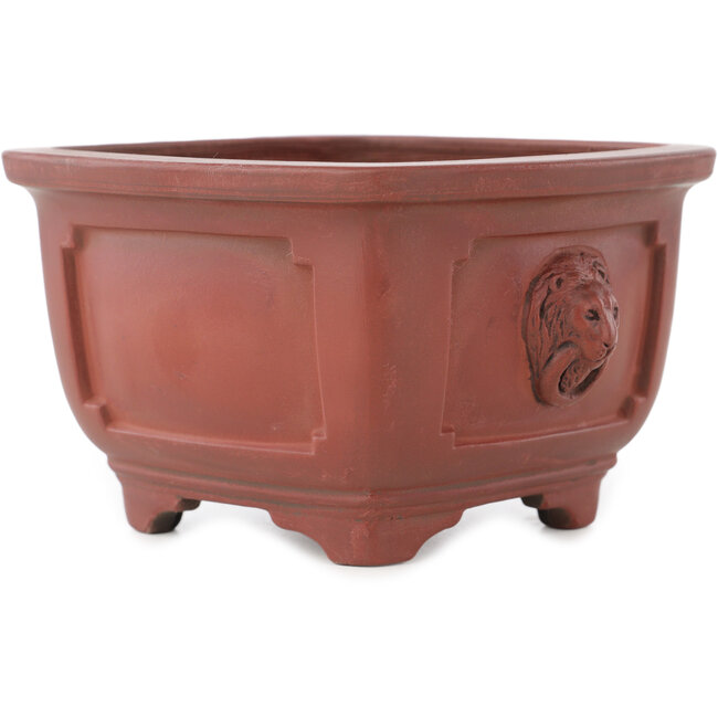 Square unglazed bonsai pot by Bigei - 128 x 128 x 82 mm