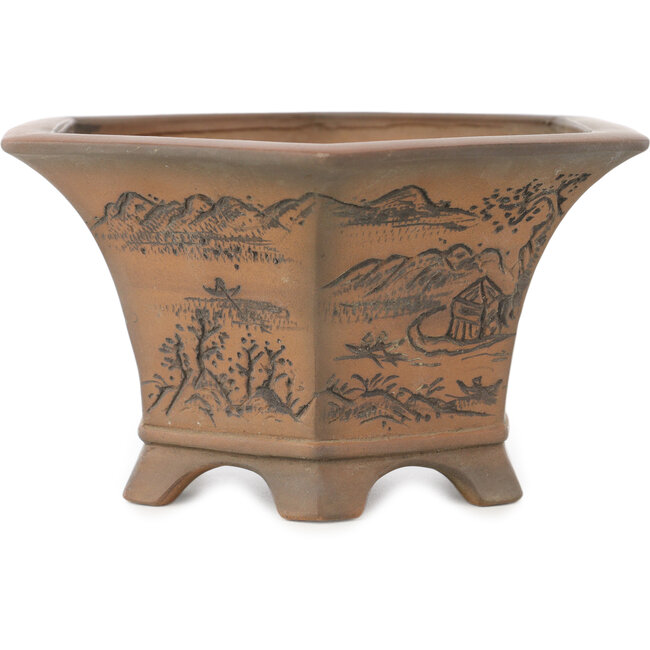Pot à bonsaï hexagonal non émaillé de Bigei - 155 x 155 x 80 mm