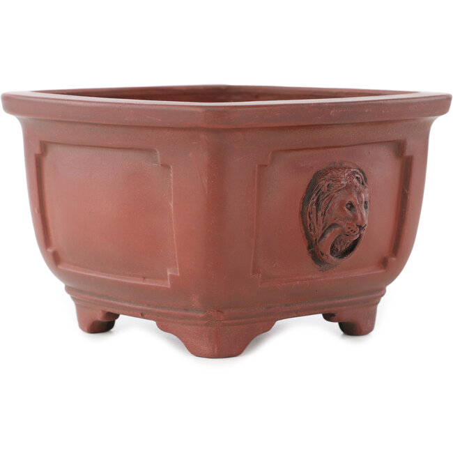 Square unglazed bonsai pot by Bigei - 128 x 128 x 82 mm