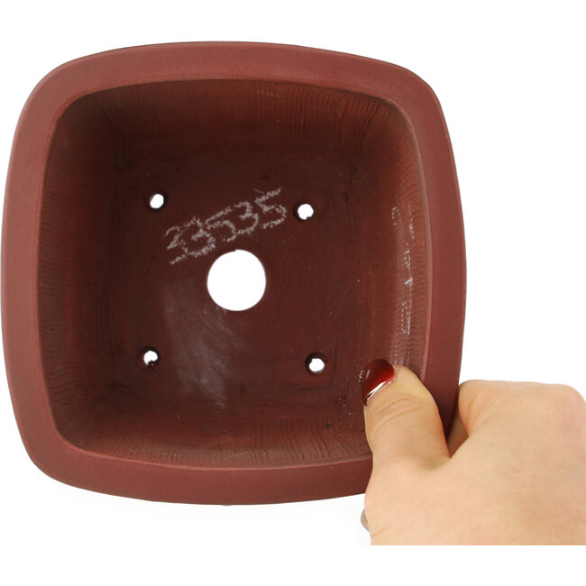 Square unglazed bonsai pot by Bigei - 128 x 128 x 82 mm