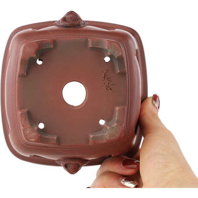 Square unglazed bonsai pot by Bigei - 128 x 128 x 82 mm